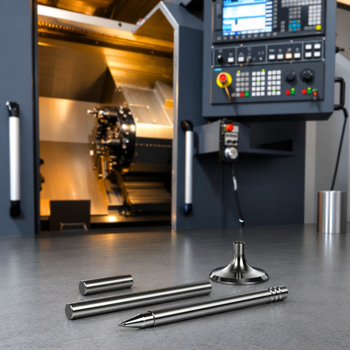 EDELIG DESKPEN Made in Germany. CNC- gefertigte Edelstahl- Komponenten eines hochwertigen Schreibtisch Füllfederhalters und Tintenrollers. Präzisionsfertigung in Deutschland, lokale Herstellung, nachhaltige Produktion und höchste Qualitätsstandards.